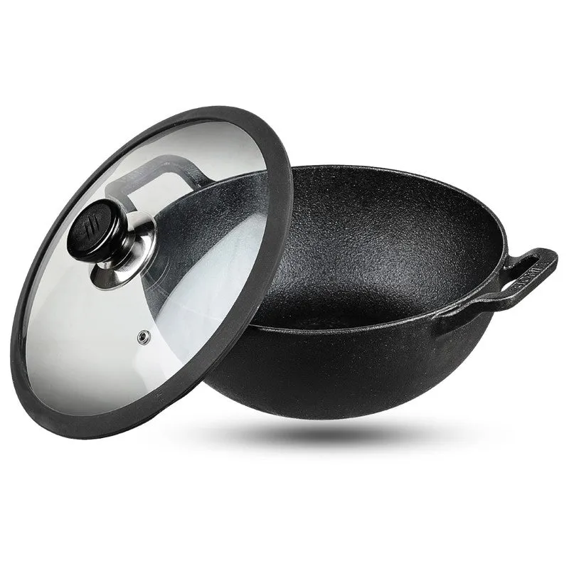 Vinod Fayric Cast Iron Kadhai With Lid- 3300 mL/12 Inches - 3