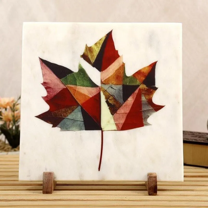Abstract Maple Leaf Printed Marble Showpiece media 1