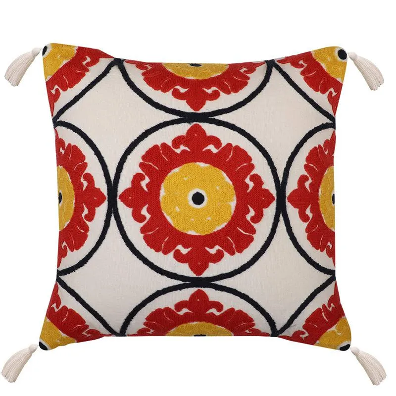 Summer Sundial Embroidered Cotton Cushion Cover - Set Of Two media 3