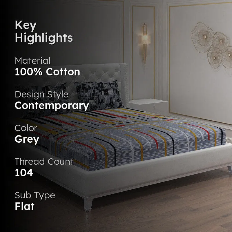 Monte Carlo Flow Stripe Cotton Bedsheet (Grey) - 104 TC media 2