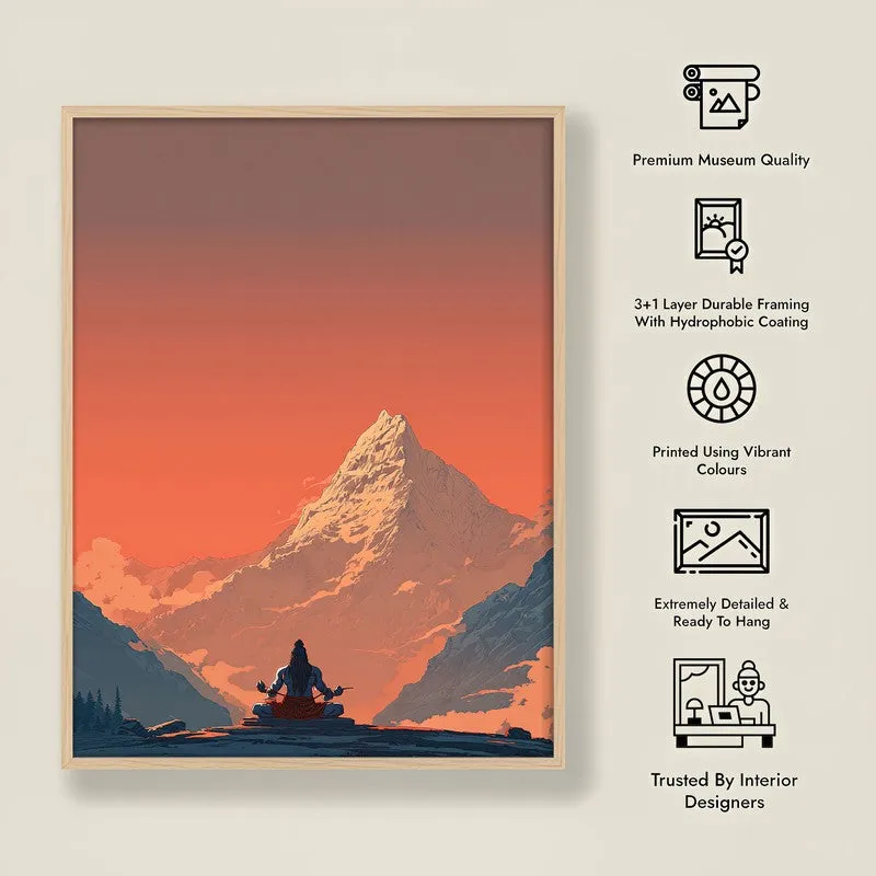 Mahadev Meditating Blissful I Wall art - Natural Brown Frame media 8