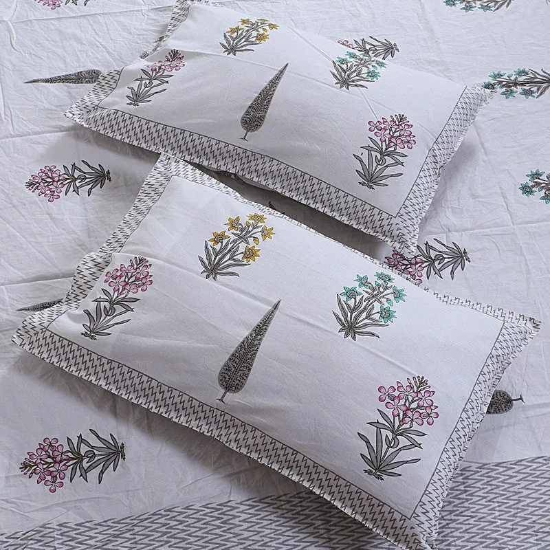 WhiteBloom Handblock Printed Cotton Bedsheet (Pink) - 400 TC media 4