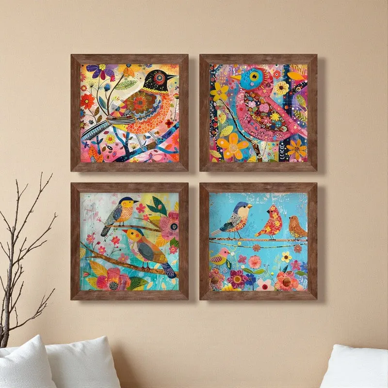 Colorful Pakshis I Wall Art with Frame - Set Of Four media 6
