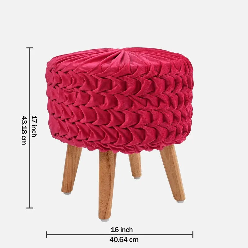 Velora Pleated Velvet Ottoman - Pink media 8
