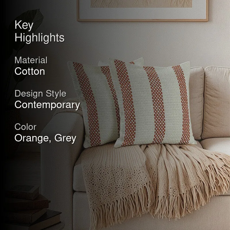 Kaeya Haven Cushion Cover (Orange,White) - Set Of Two media 2