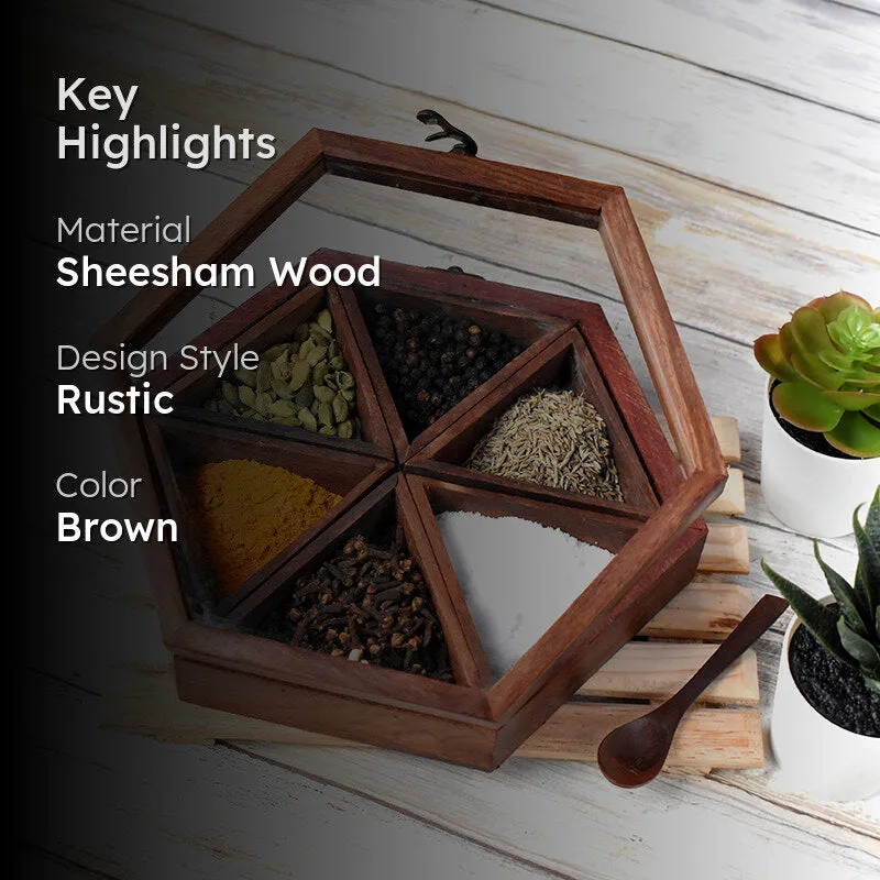 Hexa Spice Sheesham Wood Masala Box media 2