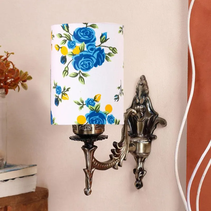 Vista Edrel Blue Fleur Cylindrical Fabric & Metal Wall Lamp media 3