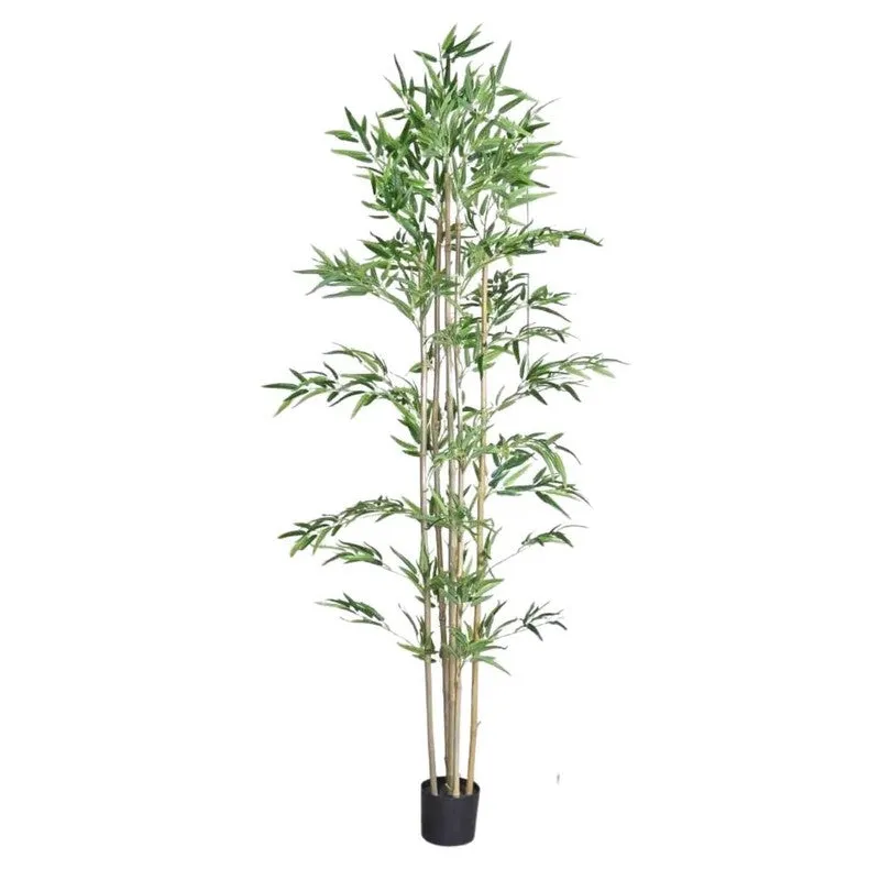Artificial Bamboo Plant With Black Fiber Pot - 6.6 Feet media 6