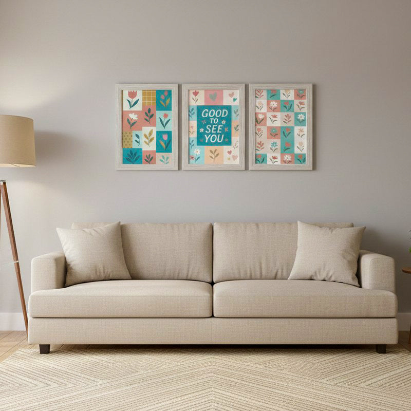 Chic Pastel Wall Painting With Frame - Set Of Three
