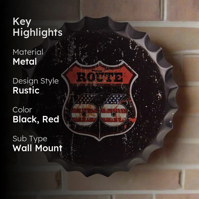 Route US 66 Rustic Bottle Cap Metal Wall Accent media 2