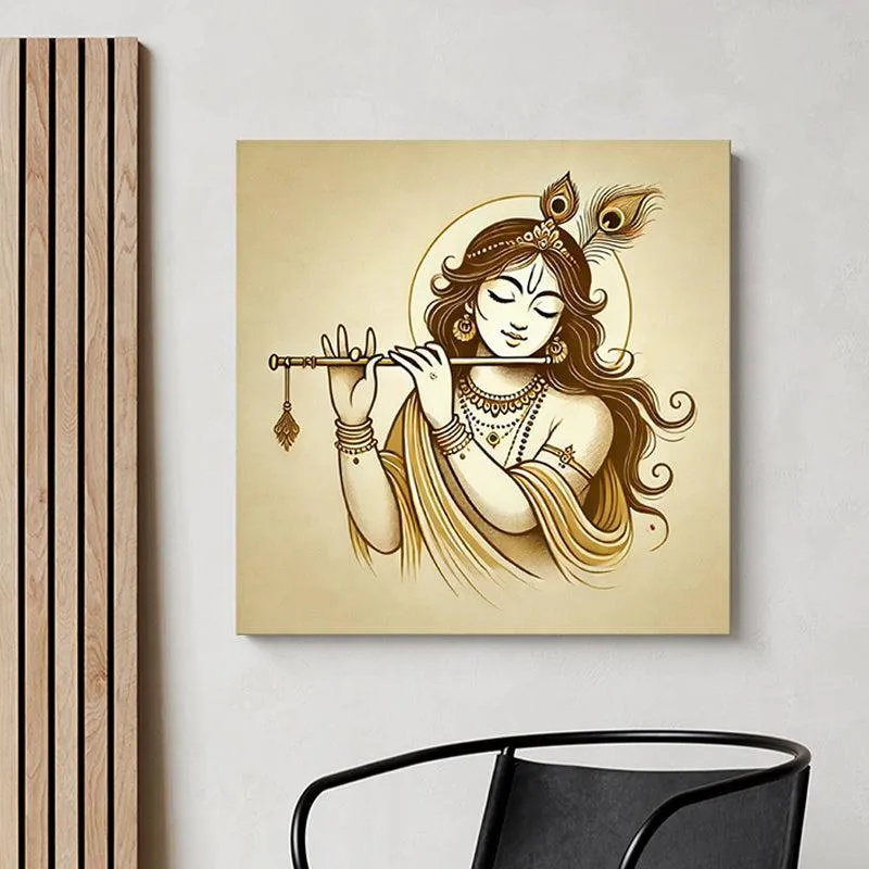 Krishna's Melodic Essence Wall Painting media 1