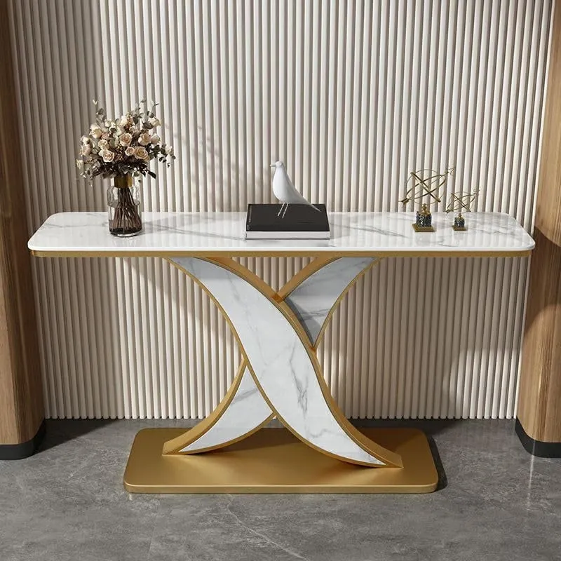X Base Metal Console Table with Marble Base - Large media 4