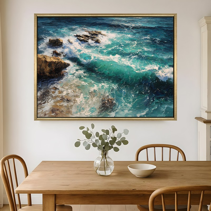 Turquoise Surge Canvas Wall Painting With Frame