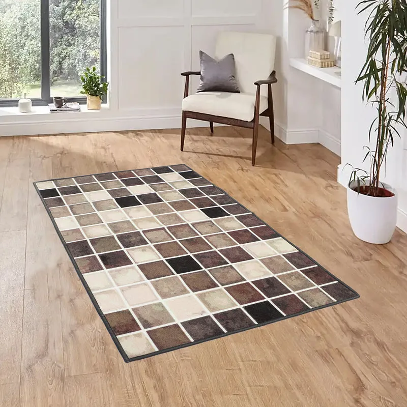 Earthy Checkers Anti-Skid Carpet media 3
