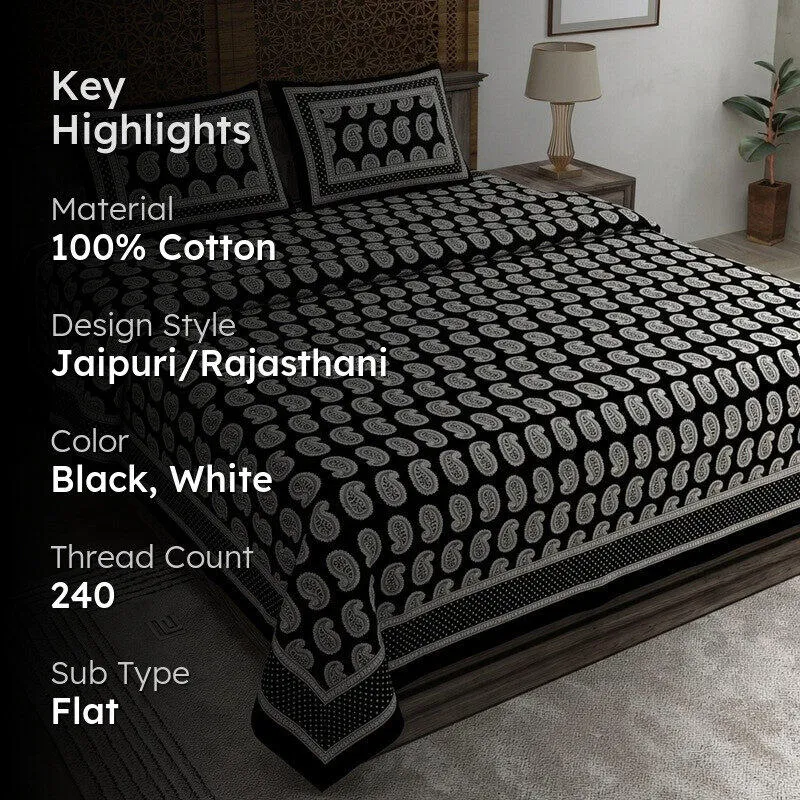 Petaly Cotton Bedsheet (Black,White) - 240 TC media 2