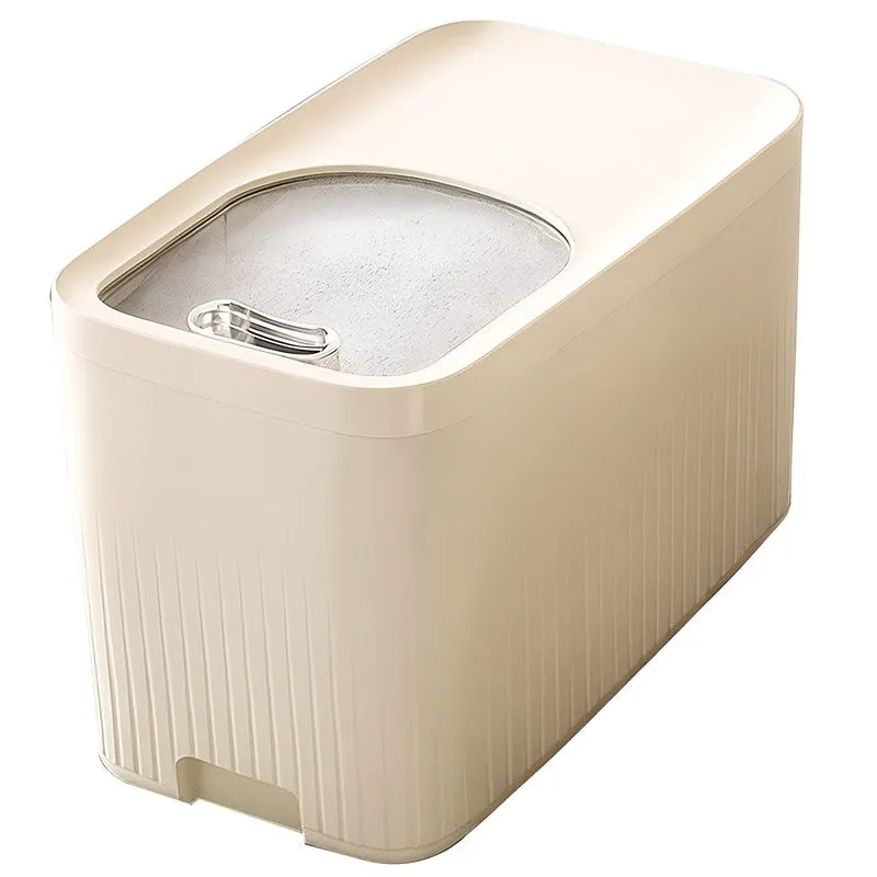 Close view of the cream-white rectangular container with its top opening and handle