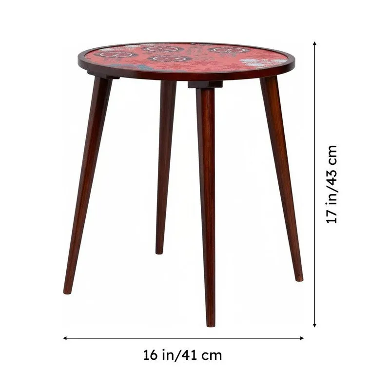 India Circus Wood Rosettes Round Side Table media 8