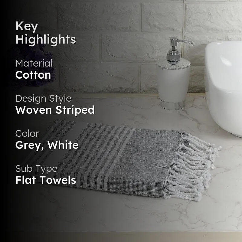 Loomera Striped Cotton Bath Towel - Grey & White media 2