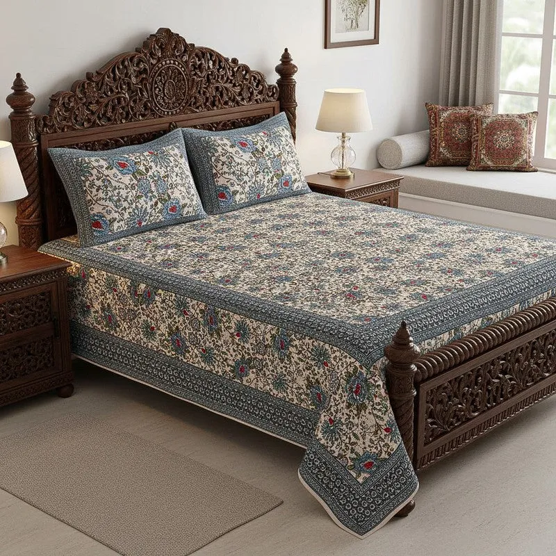 Alderidge Floral Printed Cotton Bedsheet (Grey) - 120 TC media 1