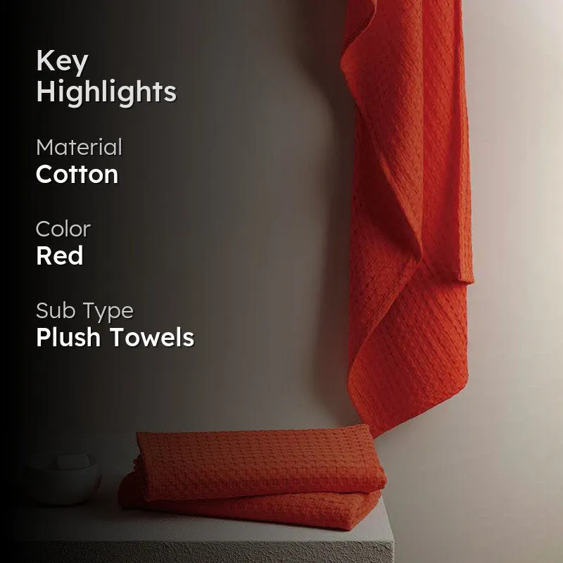 Haimi Textured Waffle Towel Combo (Orange) - Four Piece Set media 2