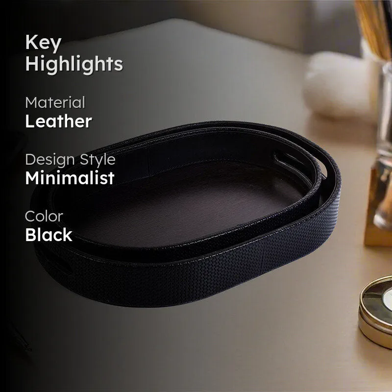 Tishue Faux Leather Serving Tray (Black) - Set Of Two media 2