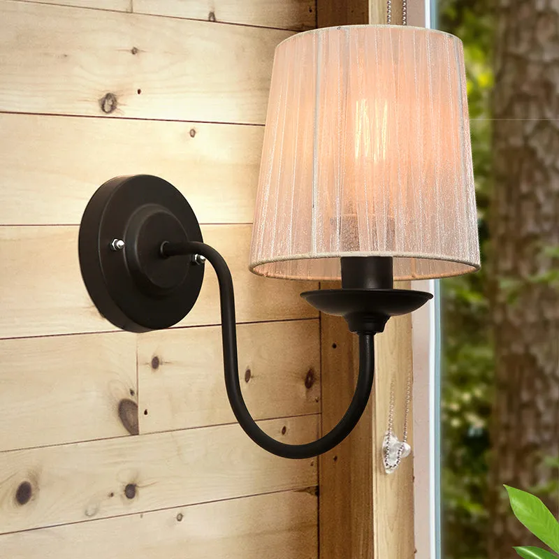 Carva Pleat Brass & Fabric Wall Lamp - Black media 1