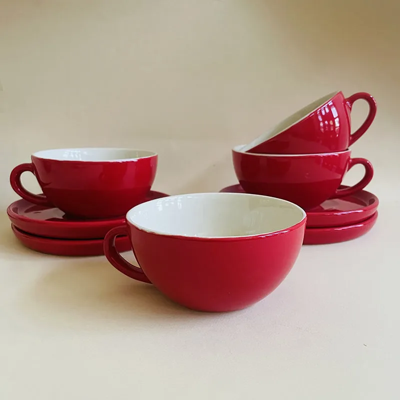 Elegant Red Ceramic Cup & Saucer (240 mL) - Eight Piece Set media 4