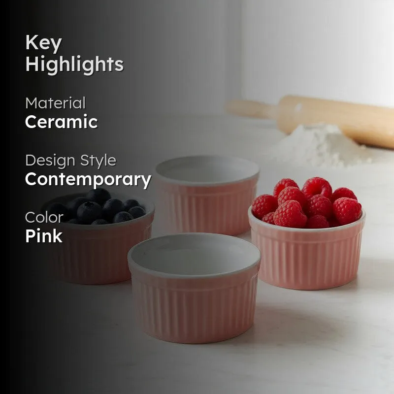 Ceramic Dessert Bowls (Pink,150 mL Each) - Set Of Four media 2