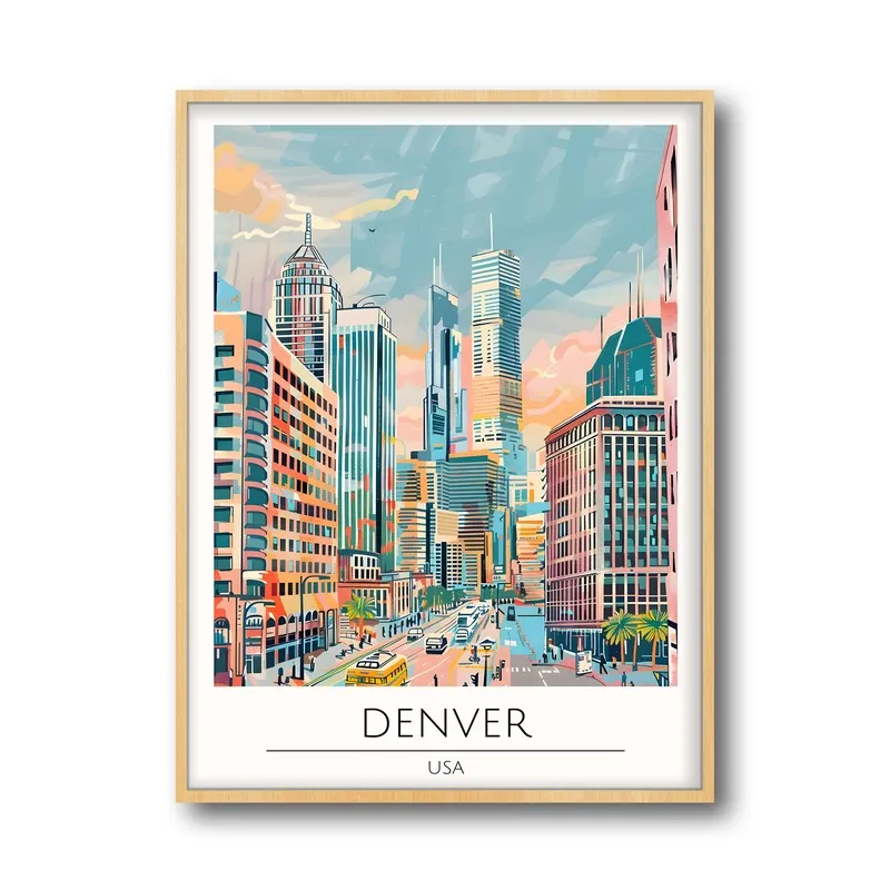 Vintage Denver Framed Canvas Archival Canvas Wall Painting - Natural Brown Frame media 5