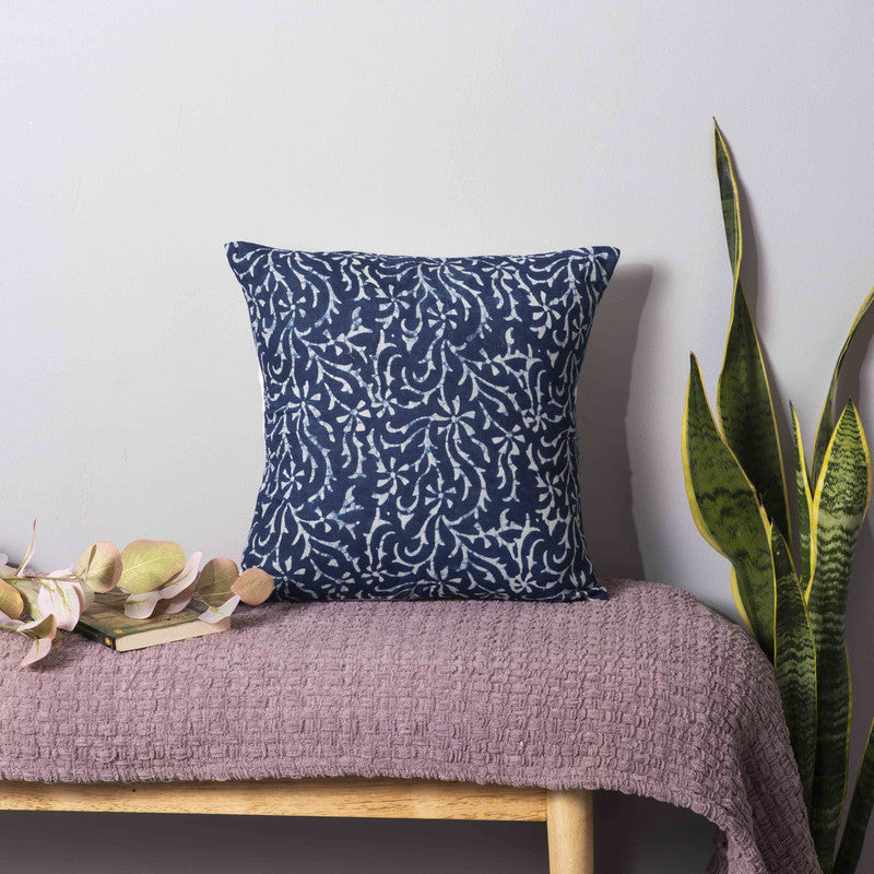 Indigo Vine Cotton Cushion Cover