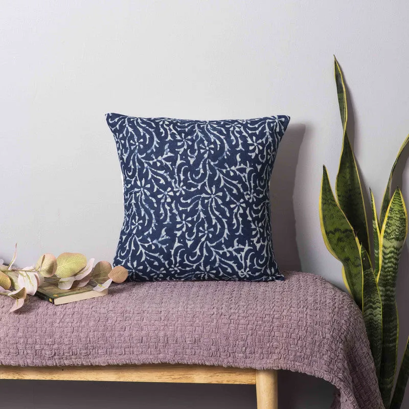 Indigo Vine Cotton Cushion Cover media 1