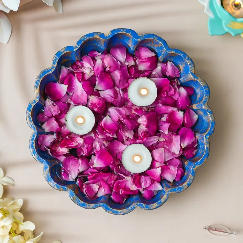 Handcrafted Floral Resin Urli - Blue media 4