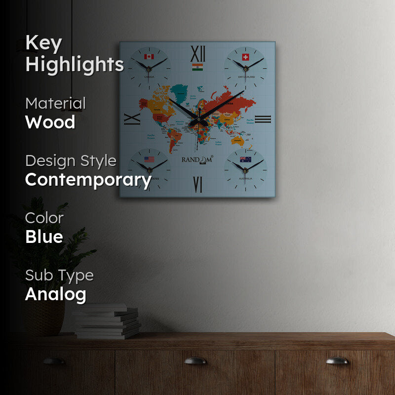 World Time Zone Wall Clock - Sky Blue media 2