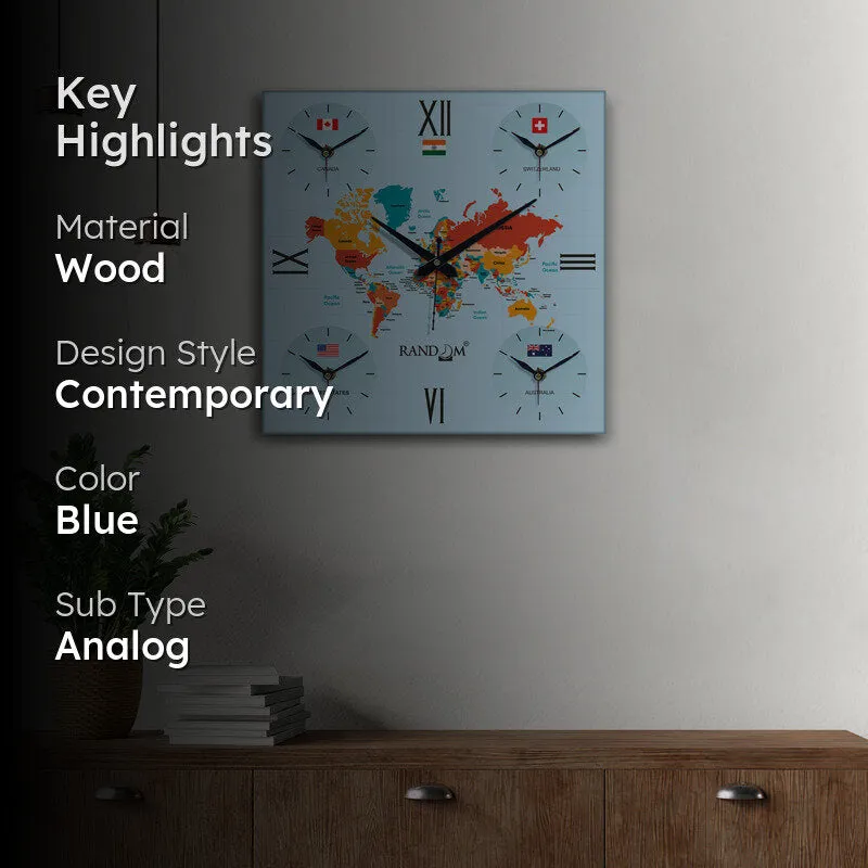 World Time Zone Wall Clock - Sky Blue media 2