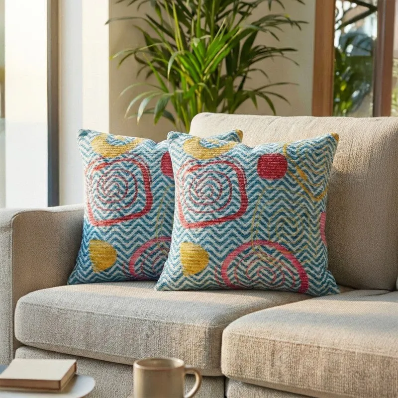 BlossomTrail Cushion Cover (Blue) - Set Of Two media 1