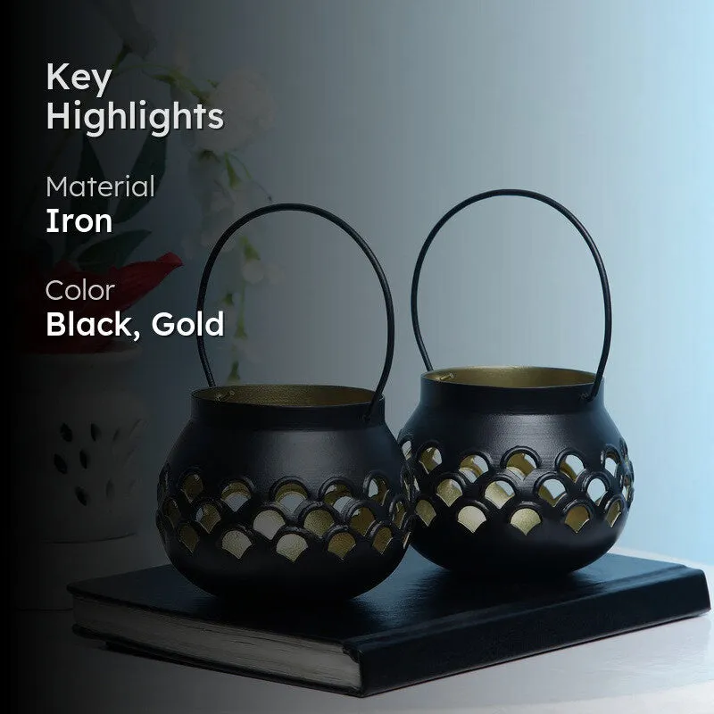 Marakki Matki Tealight Candle Holder (Yellow & Black) - Set Of Two media 2
