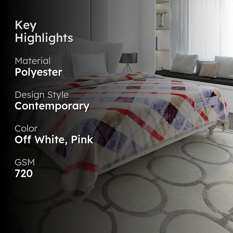Monte Carlo Geometric Harmony Blanket (Off White,Pink) - 720 GSM media 2