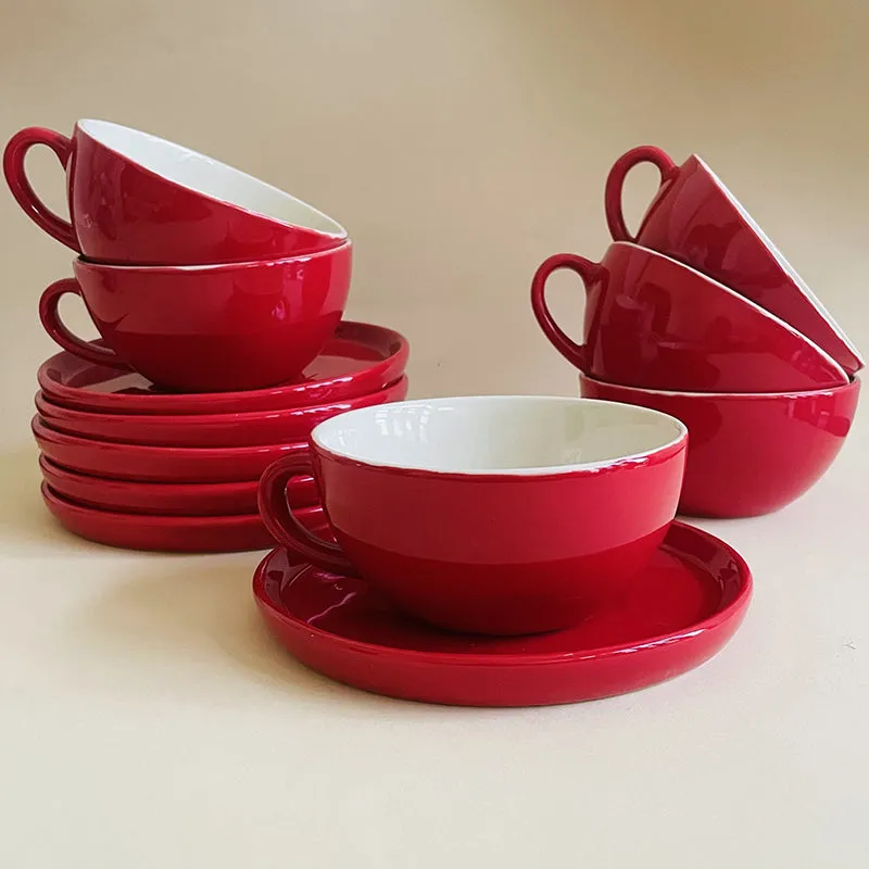 Elegant Red Cup & Saucer (240 mL Each) - Set of Six media 3