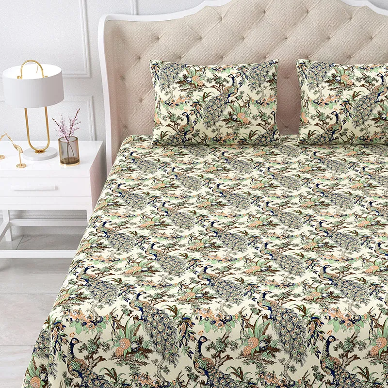 Vibrant Mor Floral Cotton Bedsheet (Green & Yellow) - 160 TC media 3