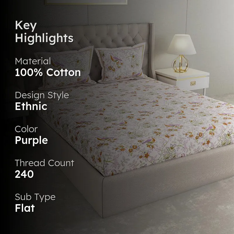 Radhika Printed Cotton Bedsheet (White) - 240 TC media 2