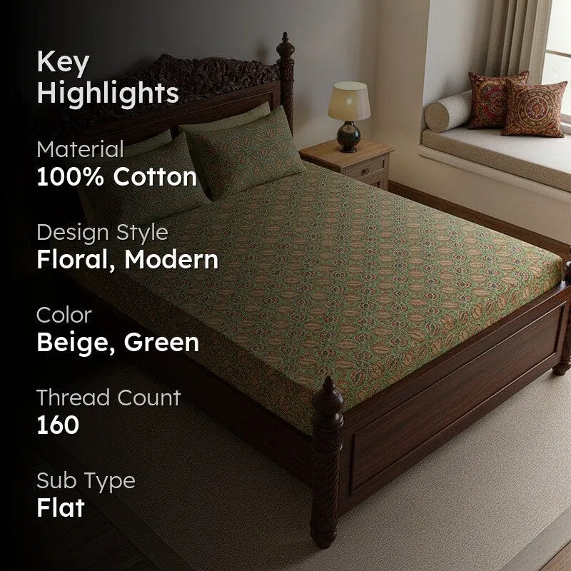 Sadhana Cotton Bedsheet (Light Green) - 180 TC media 2