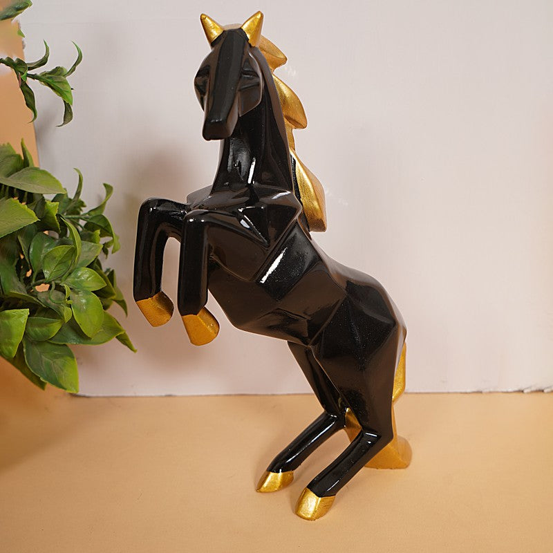 Rearing Black & Gold Horse Showpiece