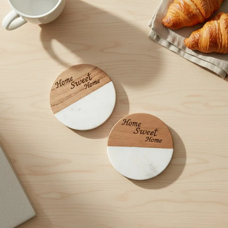 Mocha Round Engraved Marble Coasters - Set Of Two media 4