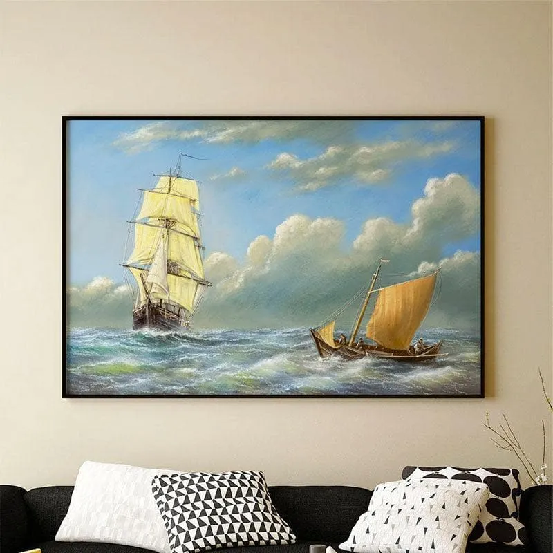 Sailing Ship Canvas Painting - Black Frame media 1