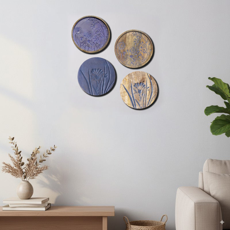 Floral Symphony Wooden Wall Plates - Set Of Four