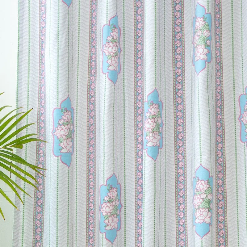 Tranquebar Home Blossom Path Cotton Curtains(Pink,Green) - Set Of Two media 5