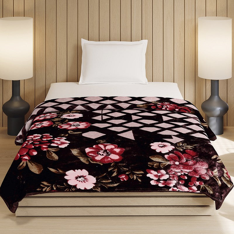 Monte Carlo Midnight Blossom Blanket (Black,Red)- 540 GSM