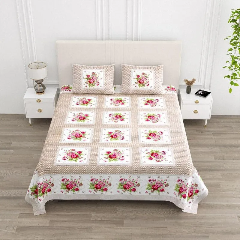 Neve Floral Cotton Bedsheet (Brown,Pink) - 180 TC media 1
