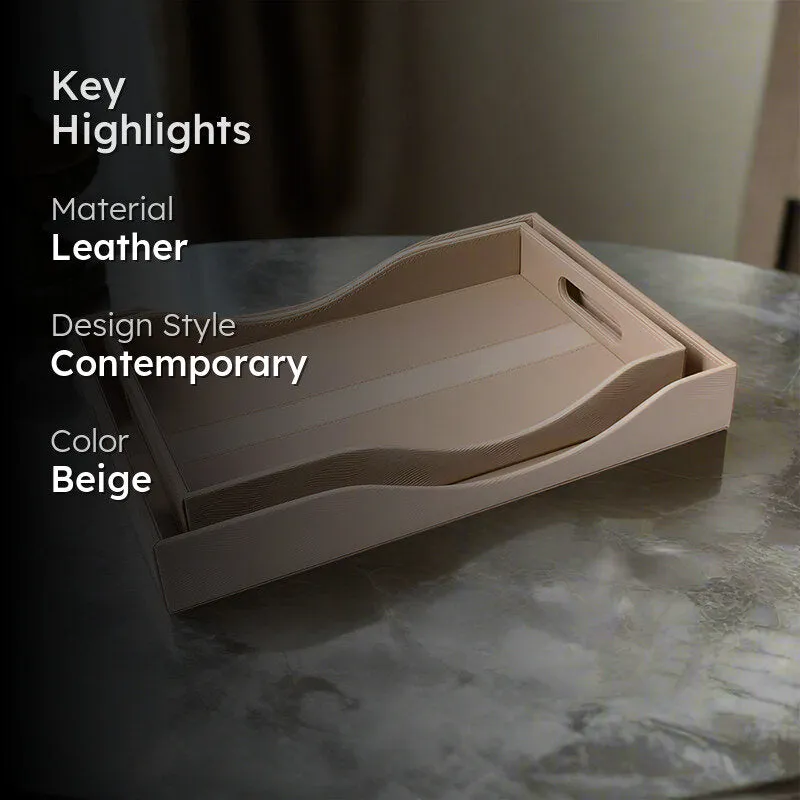 Veltrix Faux Leather Serving Tray (Beige) - Set of Two media 2