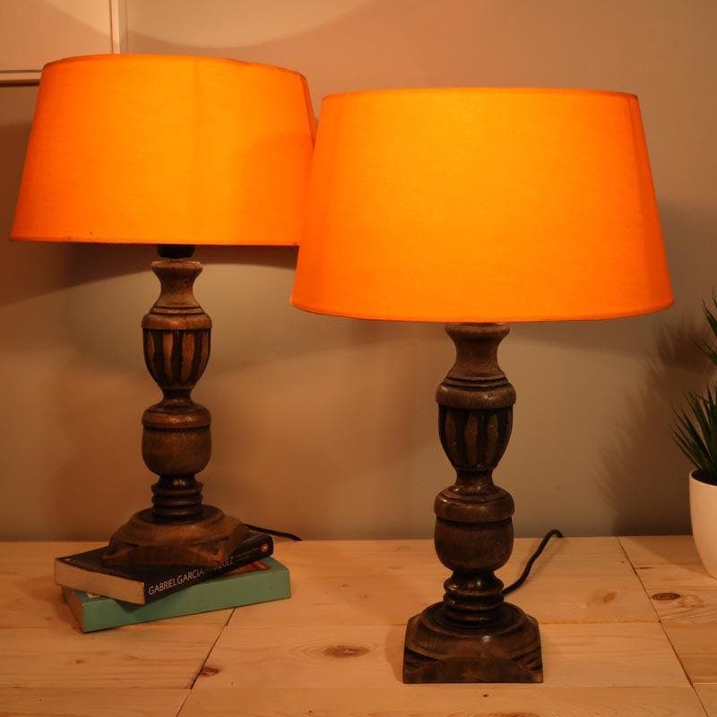 Aashna Fabric Table Lamp (Orange) - Set of Two